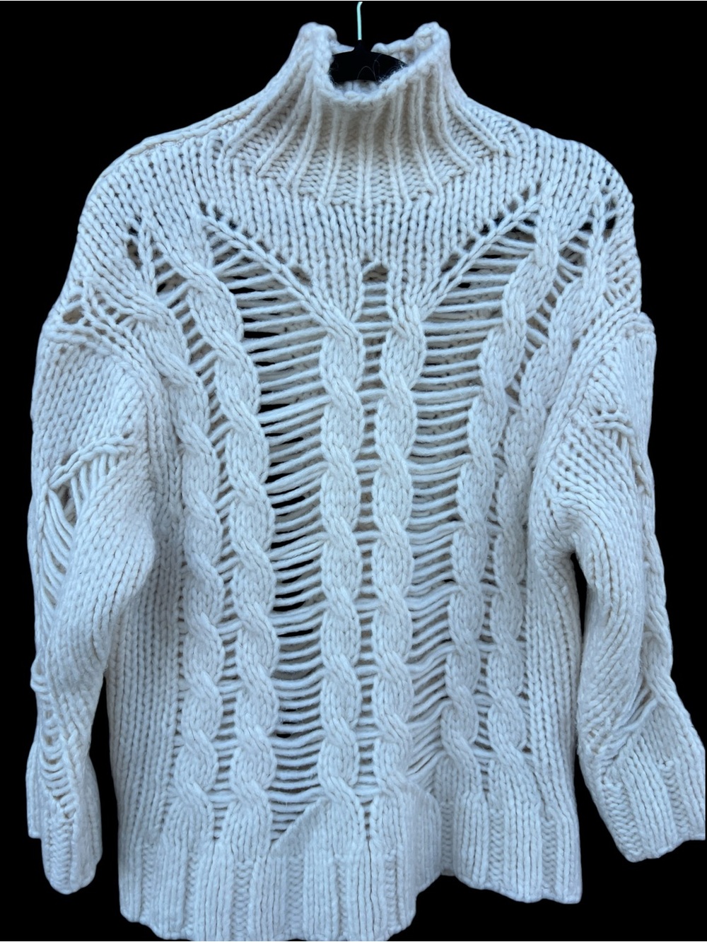 Zara Ivory Openwork Cable Knit Chunky Mock Neck Sweater Medium Coastal Apres Ski - Picture 2 of 6